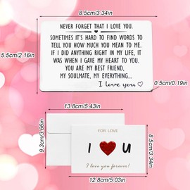 Engraved Wallet Insert Card Set, Stainless Steel Wallet Card with Love Greeting Card, Anniversary Cards Gifts for Lover Boyfriend Husband Girlfriend Wife, Valentines