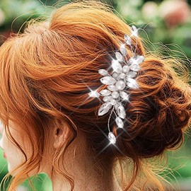 Yean Crystal Bridal Hair Comb Silver Rhinestone Wedding Hair Accessories Pearl Hair Piece for Women and Girls