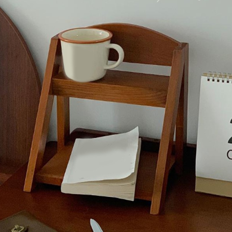 Desktop Organizer Retro Aesthetic Office Storage Rack Home Decor Wood