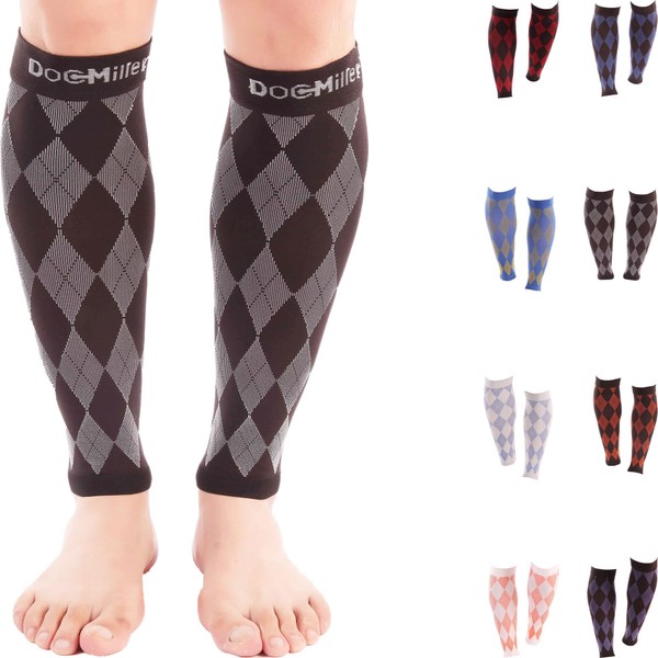 Doc Miller Calf Compression Sleeve Men and Women - 20-30mmHg Shin Splint Compression Sleeve Recover Varicose Veins, Torn Calf and Pain Relief - 1 Pair Calf Sleeves Black and Grey - Large Size