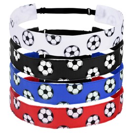 AMCAMI Soccer Headbands for Girls 4 Pcs Sports Headbands Non Slip Head Bands for Girls Hair Soccer Headbands for Girls Athletic Headband Soccer Accessories for Girls