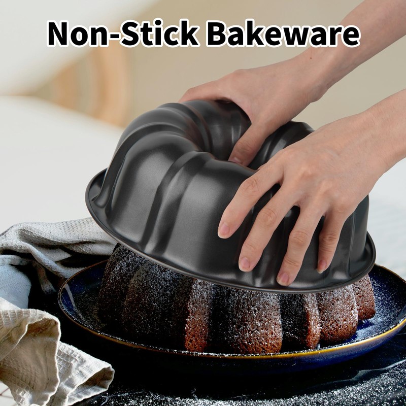 Novery 9.5" Non-stick Cake Pan, Heavy Duty Carbon Steel Fluted