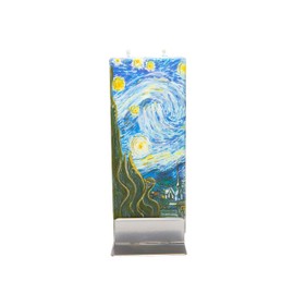 Flatyz Hand Painted Flat Candle| Unscented, Dripless, Smokeless, Decorative | Van Gogh – Starry Night | Double Wick with Metal Base | Unique Gift Idea and Home Décor Accent