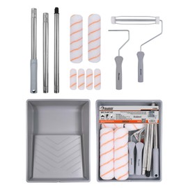 ROLLINGDOG Paint Roller Kit with Extension Pole - 9 Inch Paint Roller with Tray, 4Inch Mini Rollers,Stainless Steel Extension Pole (3ft)