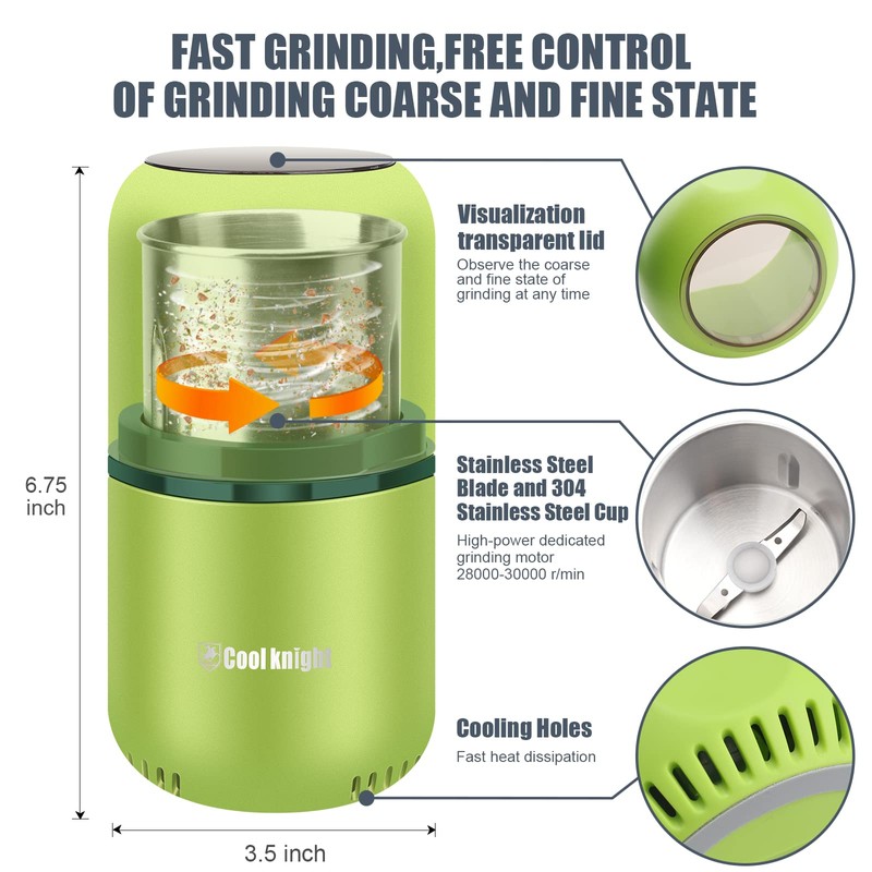 COOL KNIGHT Herb Grinder [large capacity/fast/Electric ]-Spice Herb Coffee Grinder