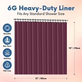 Premium Shower Curtain Liner, 72"W X 72"H - PVC-Free, 6G PEVA Shower Curtain with 12 Rust Proof Grommets And Magnet-weighted Bottom Hem - Moisture Stain Proof Shower Curtain Liner - Purple