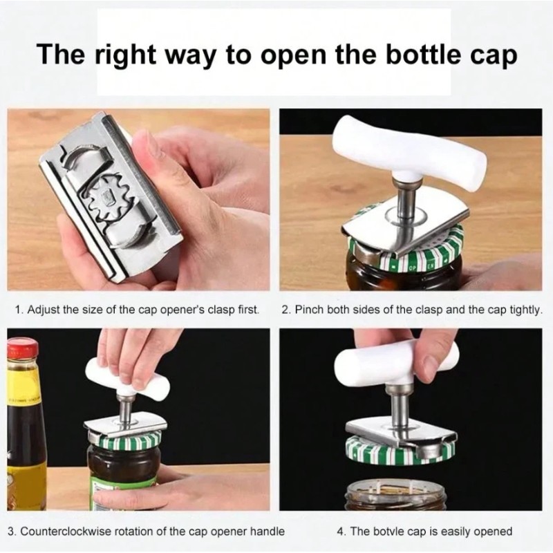 Multi-Function Adjustable Bottle Cap Opener, Labor-Saving Jar & Screw Can