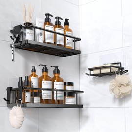 YASONIC Duschablage ohne Bohren Badezimmer Organizer, Badregal Duschregal ohne Bohren, Duschhalterung ohne Bohren Shampoo Halterung für Dusche, rostfrei Badezimmer Regal Duschablage schwarz, 3 Stück