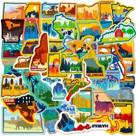 50pcs American State Stickers for Water Bottle State Stickers for Kids Teens Adults Traveler State Waterproof Stickers for Laptop Guitar Luggage Cup Scrapbook (State)