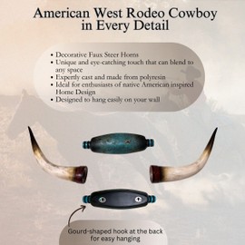 BestGiftEver Faux Bull Longhorn Skull Wall Mount Decoration - Unique Faux Steer Horns Wall Decor for Western Native American Theme - Ideal for Animal Hunting Lovers & Wildlife Enthusiasts