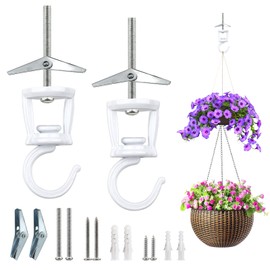 Lesmore 2 Pcs Ceiling Hooks for Hanging Plants, Indoor Outdoor Decorative Screw in Hooks for Hanging Birdfeeders, Lamps, Planters, Swivel Ceiling Hook with Screw Bolt（White）