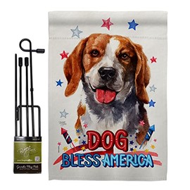 Breeze Decor Patriotic Beagle Garden Flag Set with Stand Animals Dog Puppy Spoiled Paw Canine Fur Pet Nature Farm Animal Creature Small Decorative Gift Yard House Banner Made in USA 13 X 18.5