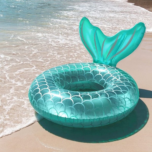 WLZP Mermaid Tail Swim Ring, Inflatable Pool Float, Inflatable Pool