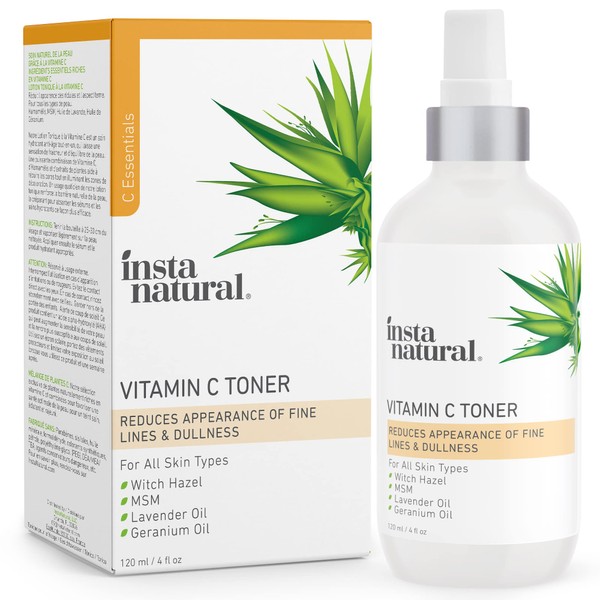 InstaNatural Vitamin C Face Toner, Brightens, Balances pH and Reduces Signs of Aging, Fine Lines and Wrinkles, with Witch Hazel, Lavender and Geranium Oils, 4 Fl Oz