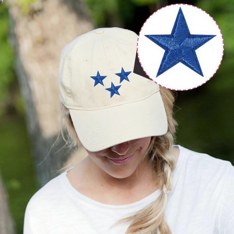 AUEAR, 30 Pack Blue Star Sew On Iron Patch Embroidered