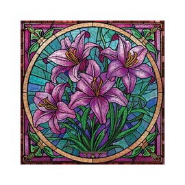 Stained Glass Lily Flower Puzzles for Adults 1000 Pieces, Colorful Art Pink Purple Plant Jigsaw Puzzles, Beautiful Spring Floral Puzzle