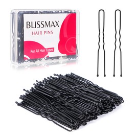 BLISSMAX 100 Pcs U-Shaped Black Hair Bun Pins, 6cm Hair Pins, Strong Hold Bun Clips Long Hair Grips for All Hair Types - Hairdressing Salon Hair Accessories