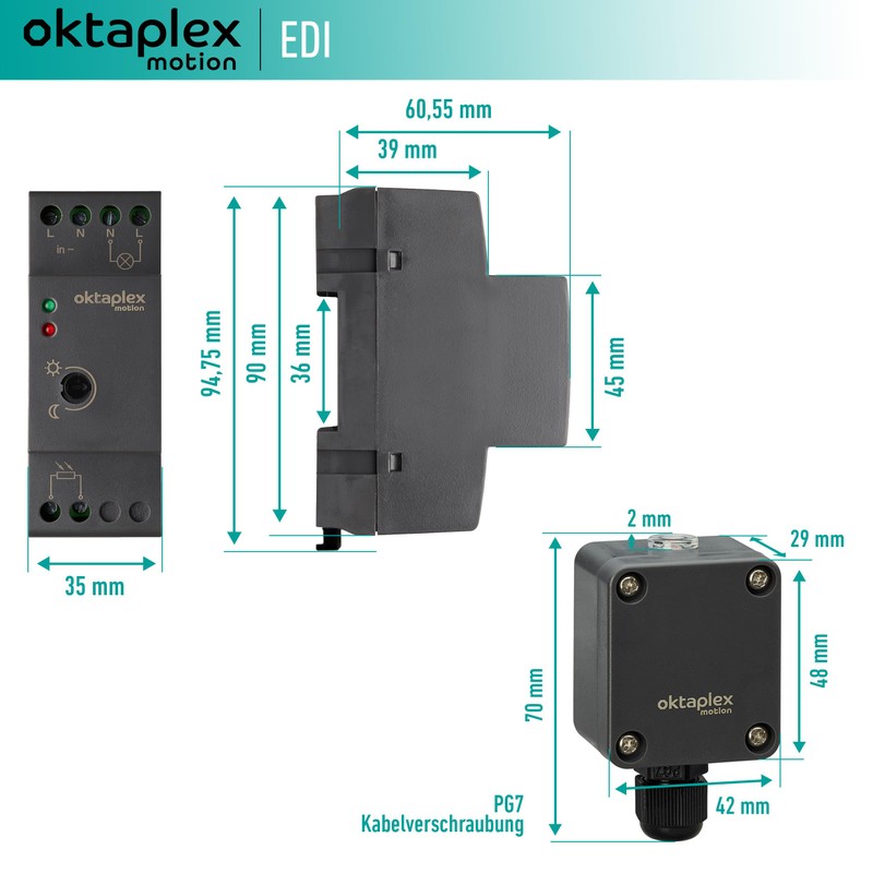 Oktaplex Set of 2 EDI Twilight Switches DIN Rail 35