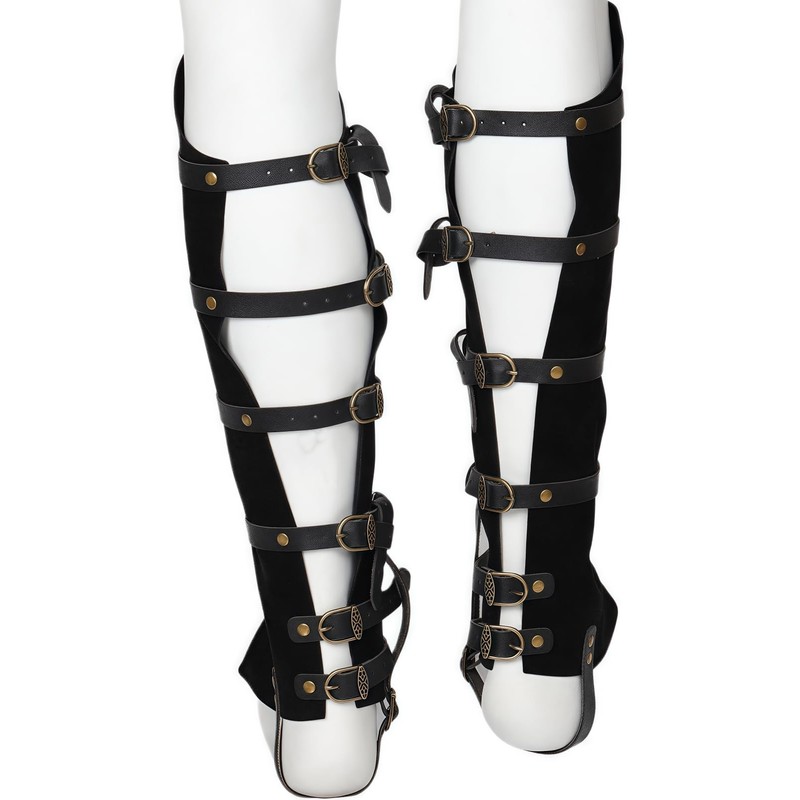 XWXLDD Medieval Leather Boot Covers, Steampunk Warrior Knight Leg Gaiters