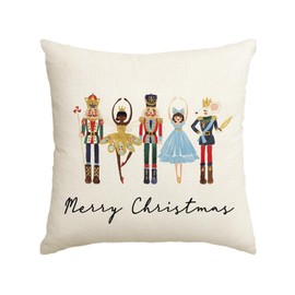 AVOIN colorlife Merry Christmas Nutcracker Throw Pillow Cover, 18 x 18 Inch Winter Holiday Party Cushion Case Decoration for Sofa Couch
