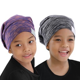 ELIHAIR Gorro de dormir con gorro de satén para dormir de noche, ajustable, suave y holgado, para mujeres y niñas, Dos niños (violeta rosa + gris pálido), Two Kids(Rose Violet+ Grey Pale)