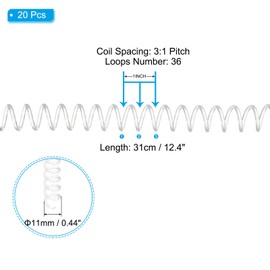 PATIKIL 11mm(7/16") Plastic Spiral Binding Coils, 20 Pcs Binding Spirals 80 Sheet Capacity 3:1 Pitch Binding Spirals for Binding Paper Sheets, Transparent