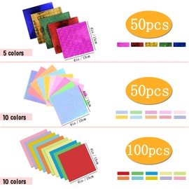 200 Sheets Origami Paper, MaehSab 3 Kinds of Different Paper, Shiny Square Color Folding Paper for DIY Crafts, Glitter Origami Color Craft Paper (15 x 15 cm)