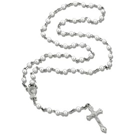 PLwelth Pearl Cross Necklace for Women Jesus Cross Pendant Long Chain Necklace Cute Freshwater Pearl Necklace Cool Punk Vintage Gothic Necklace Statement Religious Jewelry Gift for Her First Communion