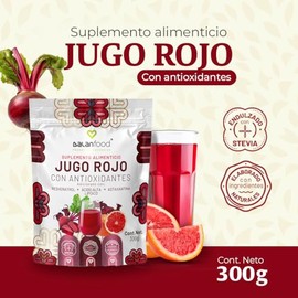 Jugo Rojo 300g - con Antioxidantes, Resveratrol, Astaxantina, Ácido Alfa Lipoico, Stevia y Vitaminas | Sabor a Frutos Rojos | Bebida Nutritiva y Refre