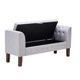 Changjie Furniture Modern Fabric Storage Bench with Arms Upholstered Tufted Footstool Ottoman Bench for Living Room Bedroom Grey