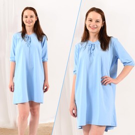 CLEARHOMES Women's Hospital Gown, Comfortable, Dignified, Convenient for the Elderly and Patients to Wear, Mid-length Sleeves (Blue, Small)