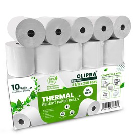 CLIPRA 3 1/8 x 230 Thermal Paper Receipt Rolls (10 PACK) [USA Based Brand] 55 GSM - Compatible with All POS Systems, Cash Registers - BPA Free, Premium Quality Receipt Paper Rolls