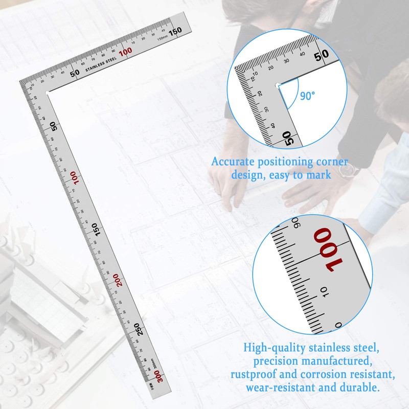 2 Pack L Shaped Ruler, 150mmX300mm Right Angle Ruler Stainless