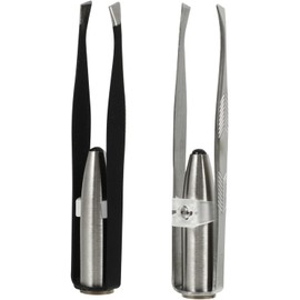 Anneome Pinza para Cejas de Acero Inoxidable, 2 Piezas Negras, Mango Antideslizante, para Cejas y Vello Encarnado, Uso Doméstico