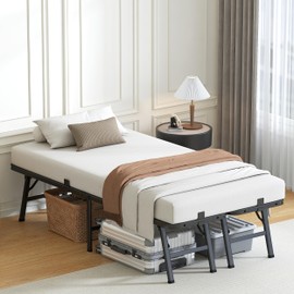 VIPSHOW 14 Inch Twin Metal Bed Frame Folding Bed Frame Tool-Free Assembly Mattress Foundation No Box Spring Needed Platform 2500lbs Heavy Duty Steel Slats, Noise-Free, Easy Assembly, Black