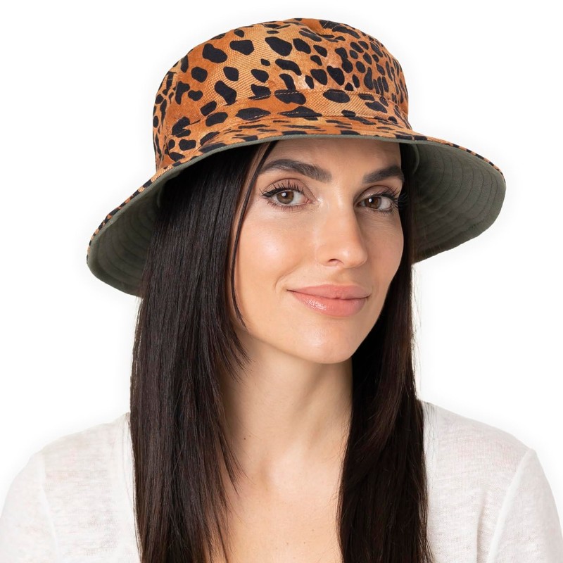 BRIXTON Unisex Petra Packable Bucket Hat Fishing Hat, Military Olive/Leopard,