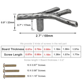 ESreake 10pcs Single Hole Branch Knobs Vintage Tree Twig Branch Cabinet Knobs Pulls Handles,Zinc Alloy Drawer Pull Handle for Farmhouse Cabin Mountain House (Single Hole / 10 Pack, Ancient Silver)