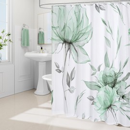 Litabel Long Boho Watercolor Floral Shower Curtain 72 x 78, Green and Grey Ink Painting Style Flower Shower Curtains for Chic Elegant Bathroom, Artistic 78 Inch Long Fabric Shower Curtain