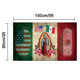 Mexican American Flag with Virgin of Guadalupe, Mexico USA Flag 3x5 Ft, Polyester, Indoor Outdoor Banner