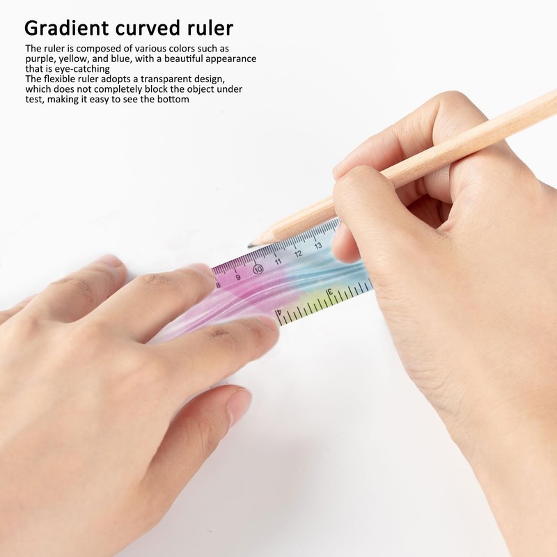 Flexible Ruler, 20cm Gradient Colored Bendy Ruler Shatterproof Straight Edge