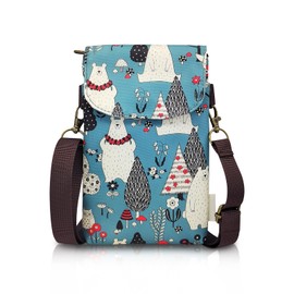 WisePoint Small Crossbody Phone Purse for Women and Girls - Polyester Smartphone Bag with Blue Bear Pattern