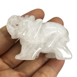 Ladeukoi Hand Carved Stone Elephant Statue Healing Crystal Animal Figurine Sculpture Cars Collecting Decor 2 Inches, White Quartz