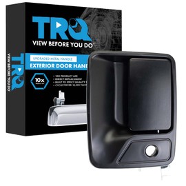 TRQ Metal Reinforced Front Left Exterior Door Handle Black Black, Paint to Match, Plastic & Steel Compatible with 2000-2005 Ford Excursion 1999-2016 F-250 Super Duty F-350 F-450