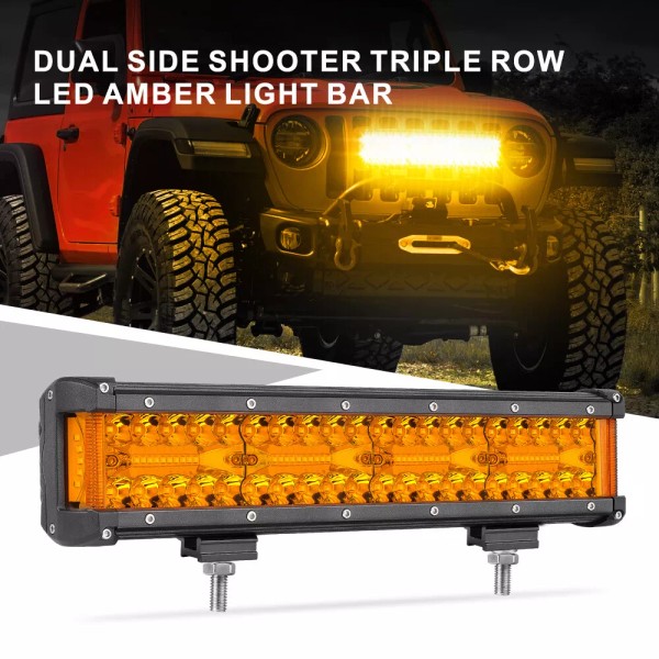 Unbranded 12" Side Shooter Tri-Row LED Work Light Bar Amber