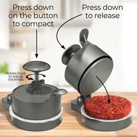 Shop Square Burger Press Patty Maker – Adjustable Thickness (1/4 lb to 3/4 lb) with Ejector – Non-Stick, for Burgers, Crab Cakes & Sausage – Includes Patty Paper