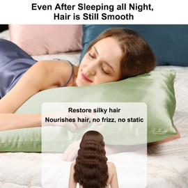 Ravmix 100% Mulberry Silk Pillow Case for Hair and Skin with Hidden Zipper, Both Sides 21Momme Real Silk Pillowcase Queen Size 20×30 inches, 1PCS, Bean Green