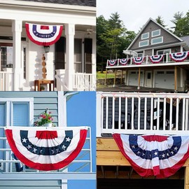 American US Bunting Flag 2x4, American Pleated Fan Flag with Embroidered Stars for Outdoor, Bunting American Flag Patriotic Bunting Flag Brass Grommets for July 4 Decorations Party Outside Inside