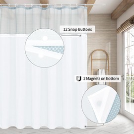 MitoVilla Blue Long Shower Curtain 72 x 78, 78 inches Long Cloth Mesh Top Window Shower Curtains for Hotel Spa Bathroom Decor, Fog Blue Waffle Fabric Shower Curtain Set with Snap-in Liner