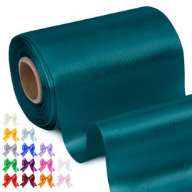 JeogYong Peacock Green Satin Ribbon 4 Inch x 22 Yards Wide Satin Ribbon Polyester Fabric Ribbons for Cutting Ceremony, Chair Sashes, Gift Wrapping, Wedding Decoration, DIY Crafts