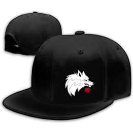 Mens Hats Snapback Wolf Rose Flower Adult Snap-Back Caps,Tribal Wolf Howl Adjustable Hip Hop Flat Brim Baseball Cap Classic Plain Washed Portable for Men Women Teen Girls Boys